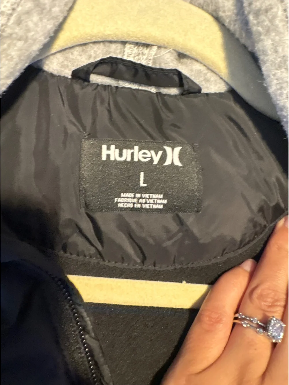 Hurley Boy's Black Puffer Vest with Grey Hoodie, Size Large